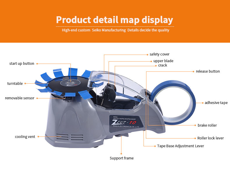 Turntable Tape Cutting Machine 2A Zcut-870 with Mobile Sensor