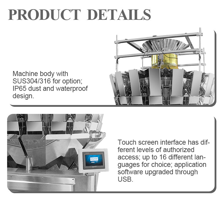 20 Head 1.6L 2.5L Multihead Weigher For QQ Sugar Chocolate Bean Dried Fruit