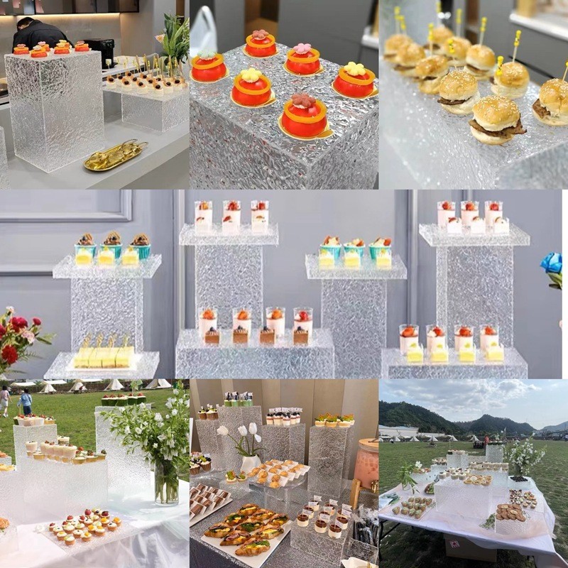 Ripple Pattern Acrylic Dessert Stand with Stone Texture Base for Weddings Banquets Afternoon Tea Displays