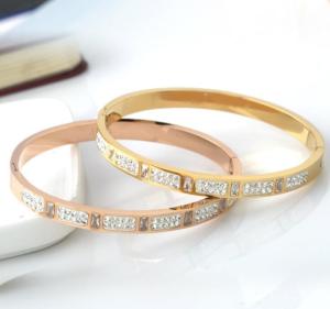 Wholesale Fashion Girls Stainless Steel Diamond Pave Gold Bracelet for Girl Jewelry Diamond inlay Bangles from china suppliers