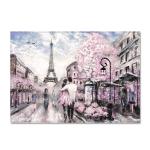 Retro Paris Tower Pink Flower Carpet with Printed Crawling Pad