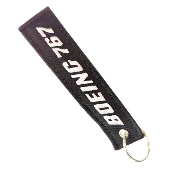 Boeing 767 Aviation Keychain Gift | Black-White 3D Embroidery | Laser Engraved
