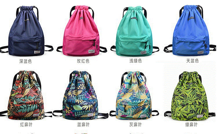 Easy Carrying Drawstring Gym Backpack , Waterproof Sports Backpack Leaf Blade Pattern