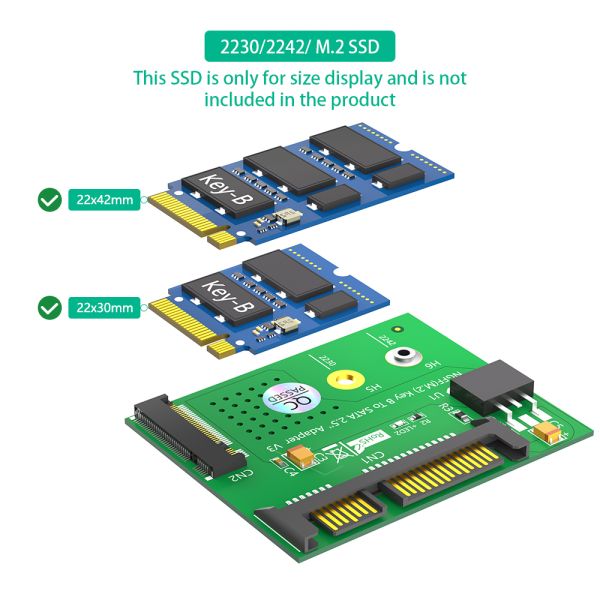 M.2 SATA SSD to SATA III 2.5-inch Adapter NGFF M.2 Key-B Expansion Card for Desktop and Laptop Supports 2230 2242mm for SATA SSD