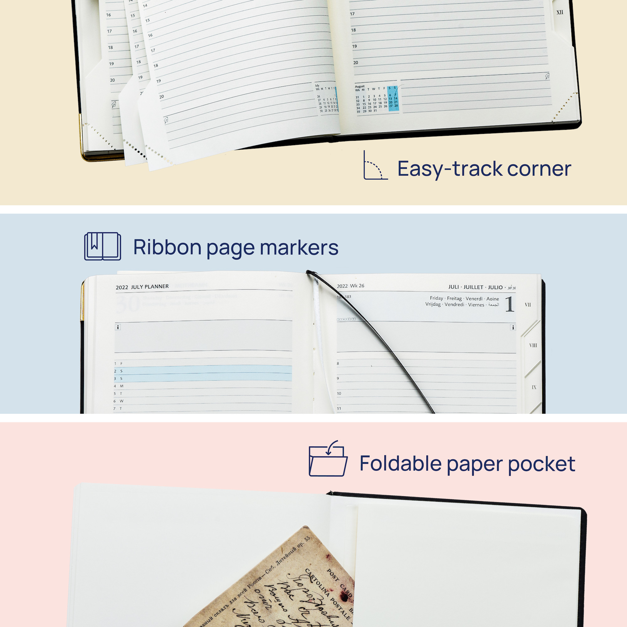 PU Leatherette Cover Medium Academic Planner 100GSM Ivory Paper
