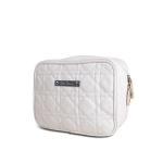 Custom PU White Leather Quilted Makeup Bag Toiletries Carraier Zipper Closure
