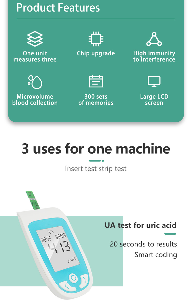 Uric Acid Home Glucose Monitors 60s Multifunction
