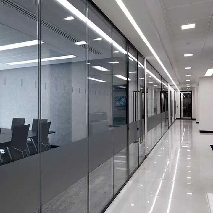 83MM Full View Office Partition Walls Aluminum Frame Fixed Glass Partition