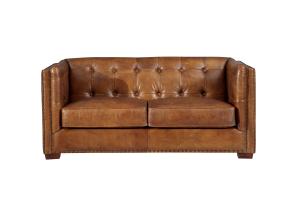 Wholesale Vintage Tan Brown 2 Seater Leather Sofa Solid Wood Frame Living Room Furniture from china suppliers