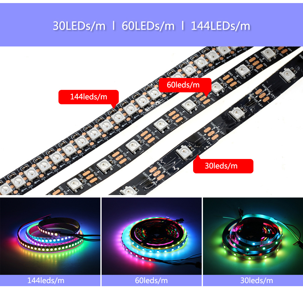 Ws2811 Ws2813 Self Adhesive LED Strip Rgbw Ws2812B Tape Light Black White