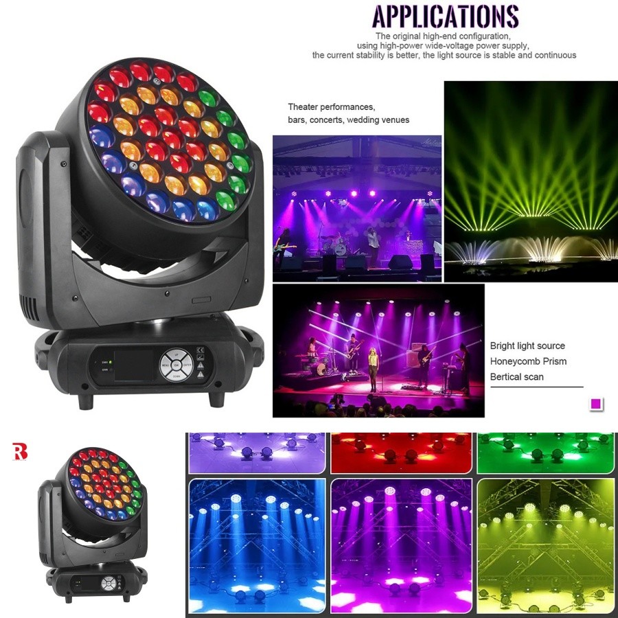 DMX Controlled 37*15W RGBW 4in1 Strobe LED Wash Moving Head Light For Discos
