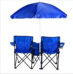 Blue Fabric Folding Double Two Seats Camping Beach Chair With Umbrella Chair
