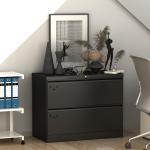 2 Drawer Lateral File Cabinet Black Metal 0.5mm-1.0mm Thickness