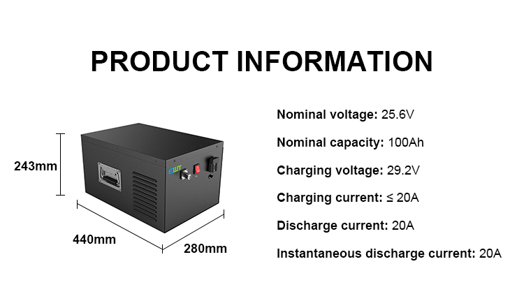 Industrial 24V Lithium Iron Phosphate Battery Backup 100Ah 25.6V Energy Storage