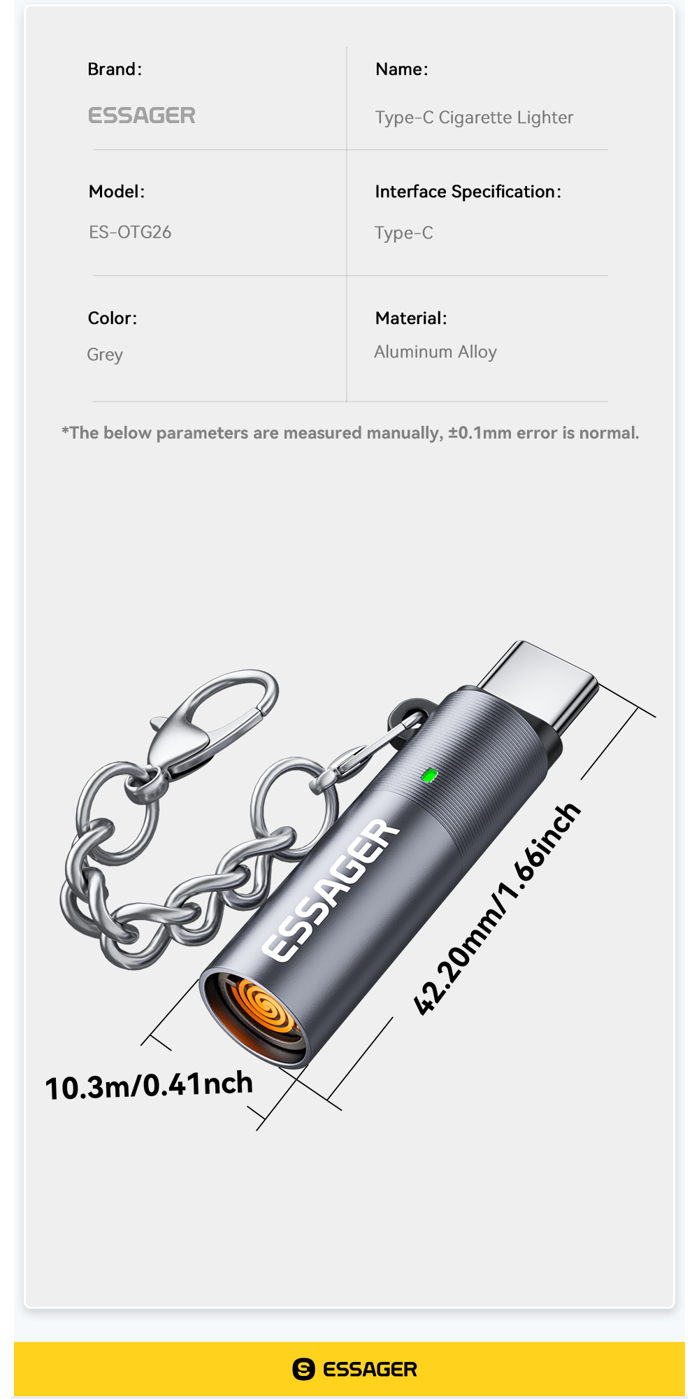 ESSAGER ES-OTG26 OTG Lighter Portable USB Type C Electric Lighter