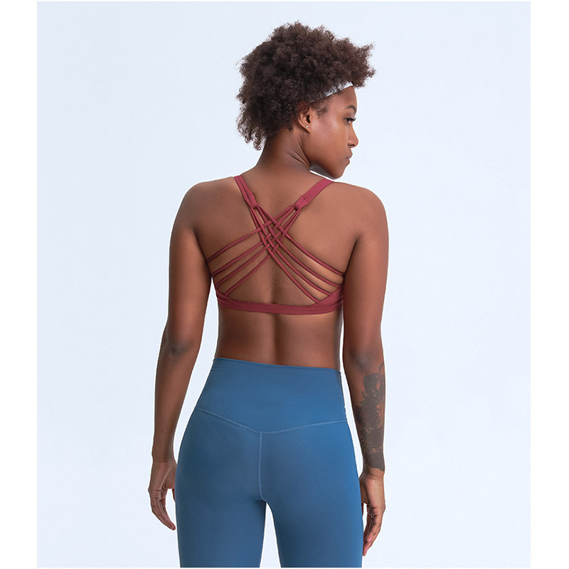 Naked Feeling Breathable Women Sports Bra Cross Back With Removable Pad
