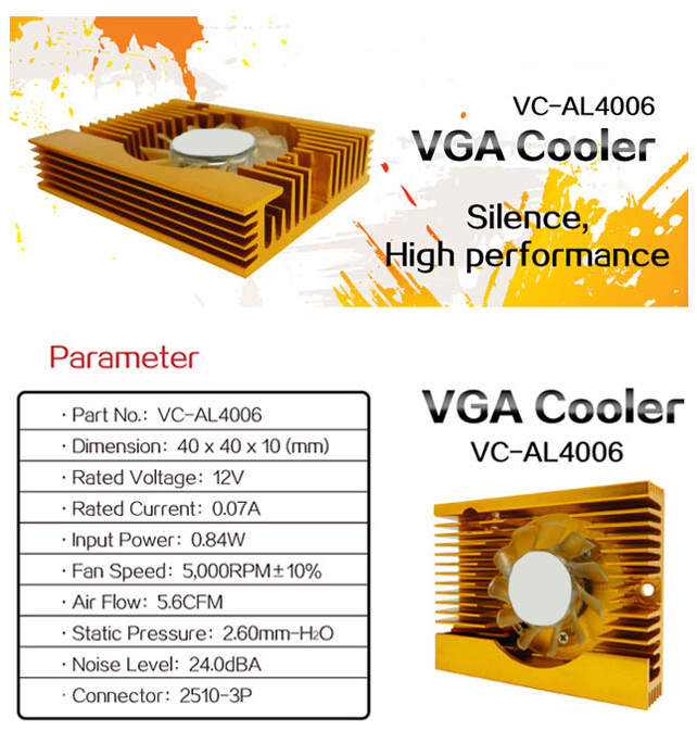 Sturdy 3000RPM Graphics Card Cooler , VC-AL4002 Practical VGA Heatsink Fan