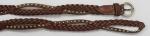 Brown Leather Womens Braided Belts With Gold Satin Buckle / Old Brass Mushroom