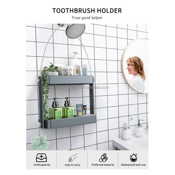 Bathroom No Drilling Shelf Adjustable Height Wall Mounted Storage Rack Household Toilet Shower Caddy Head Hanger Organization