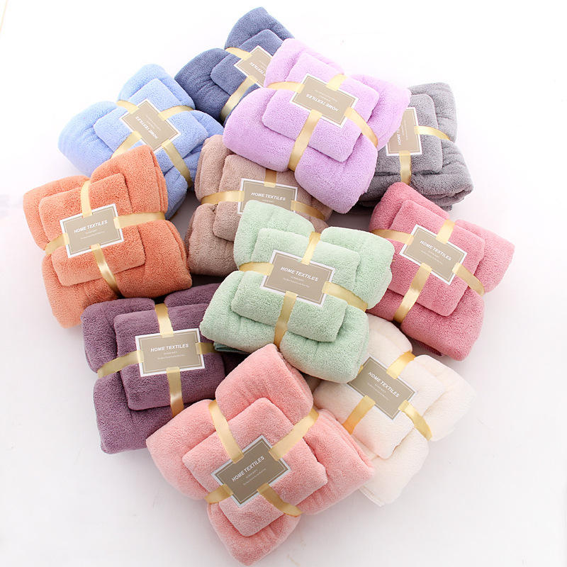 QUICK-DRY 400-600gsm Super Absorbent Microfiber Coral Fleece Bath Towel Sets for Gift