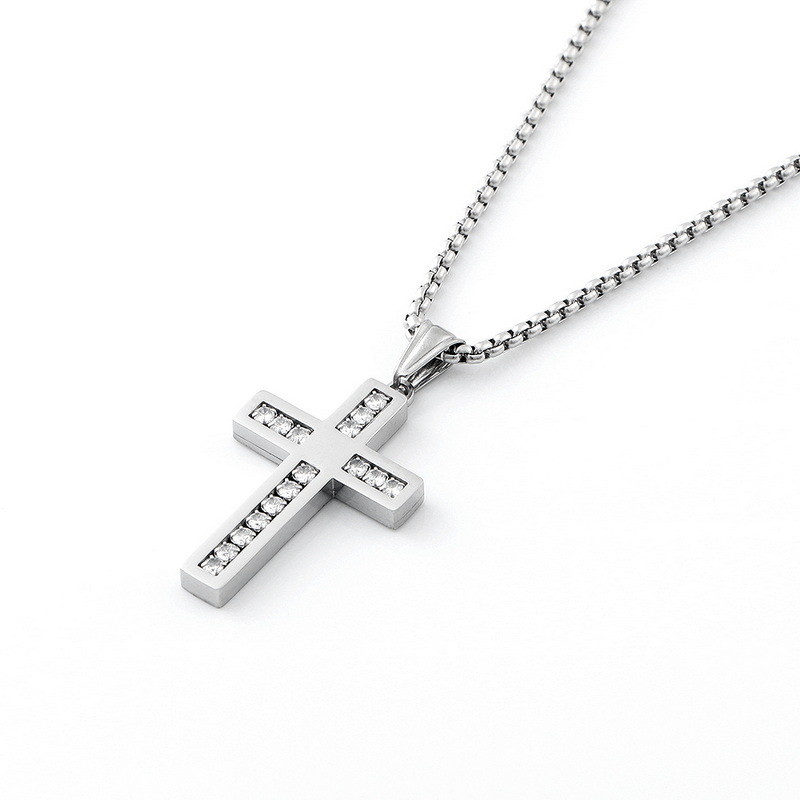 High quality non fading diamond cross pendant, light luxury fashion long necklace for men