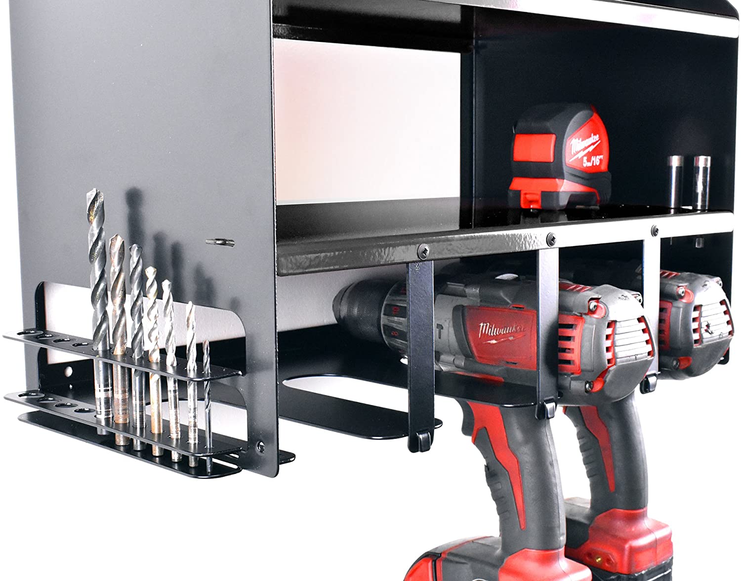 Wall Mounted Utility Battery Storage Organizer for Garage Drill Power Tool Workshop Shed