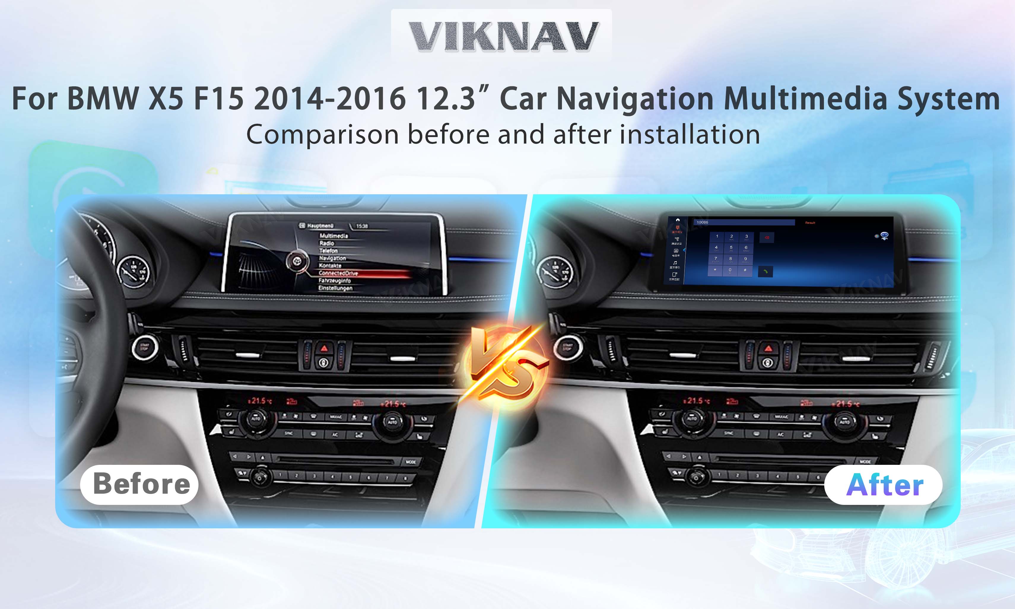 Viknav Car Radio 12.3 inch For BMW X5 F15 2014 2015 2016 GPS Navigation Multimedia Carplayer NBT System Head Unit 128GB