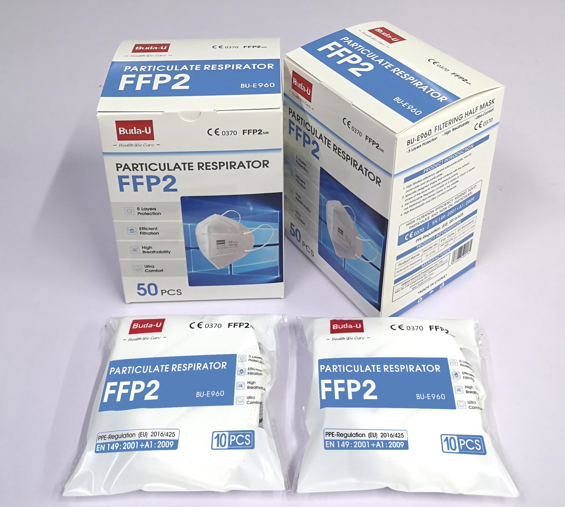 French FFP2 Face Mask , Mask Respirator FFP2 CE 0370 In French Packing Box , FFP2 Protective Mask In France