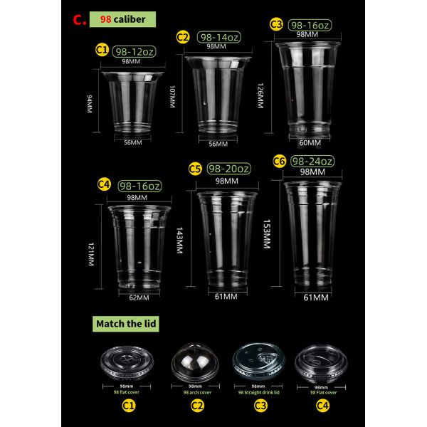 Crystal Logo U shaped PET Cup Disposable Round Container in Coffee Milk Tea Shop
