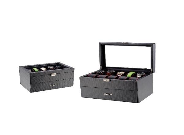 18 Slot Carbon Fiber Leather Watch Display Box Customized Color FSC Certificatio