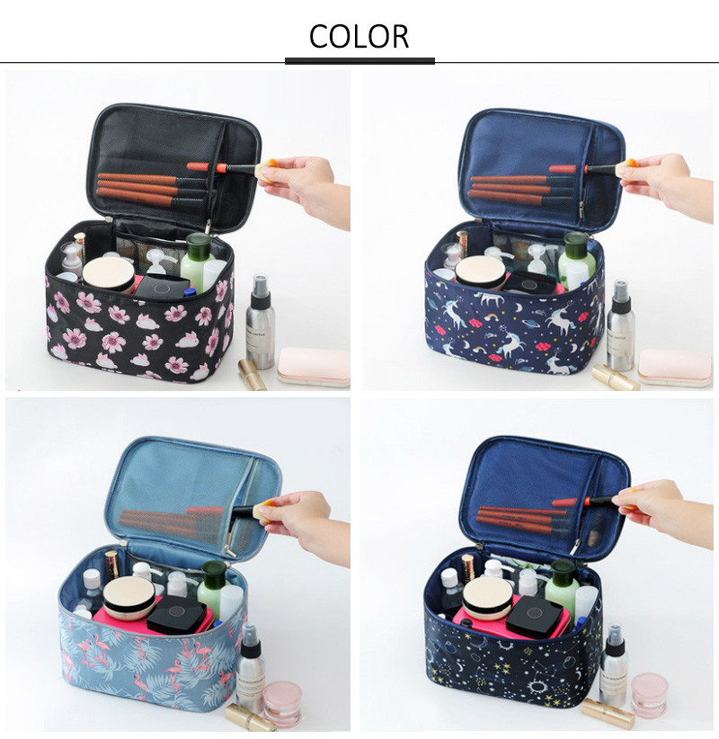 Large Capacity Printed Nylon Cosmetic Makeup Organizer Bag With Handle