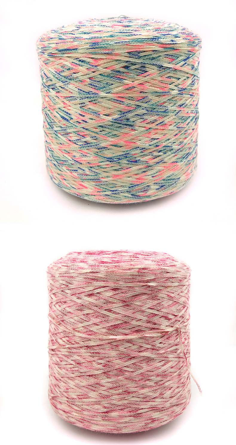Colorful Ribbon Polyester Cotton Tape Yarn For Hand Knitting
