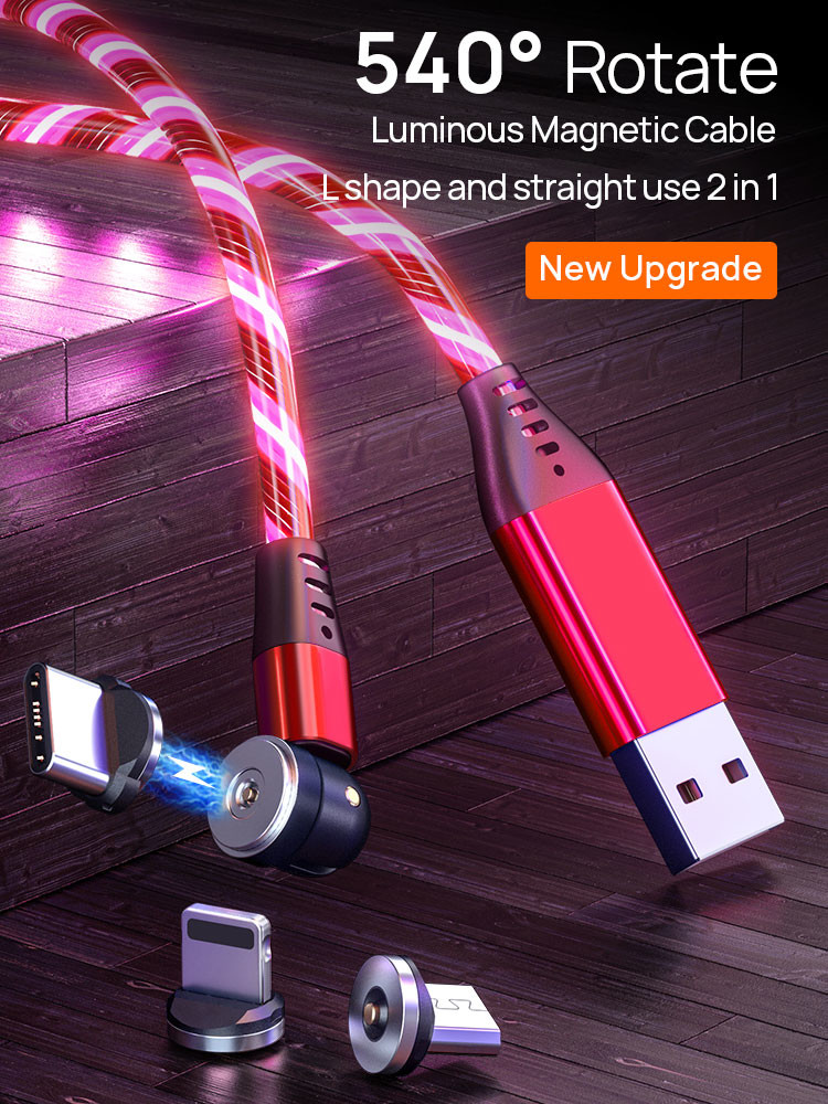 Focuses Magnetic USB Charging Cable 3m LED Flowing Luminous Phone Charging Cable