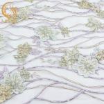 Multicolor Applique Lace Fabric French Beaded Embroidery 3D Lace Material