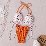 black point orange style swimwear High Waist Bikini Women'S Solid Color Sexy 2