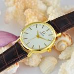 Silver Or Glod Alloy Quartz Watch / Mens Watches Brown Leather Strap