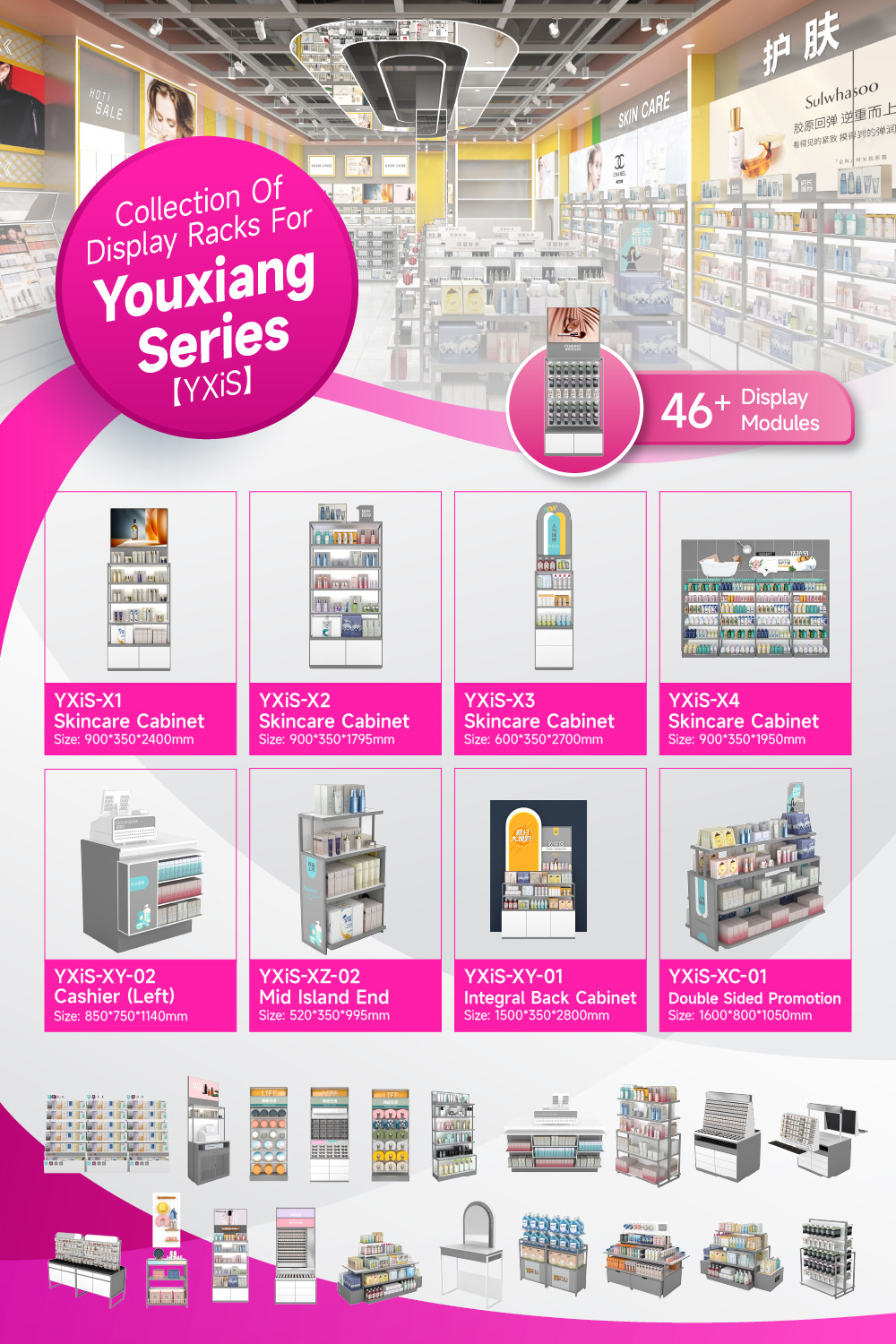 YXiS-X3 40mm Soft Film Light Box Skincare Display Cabinet with Adjustable Shelves