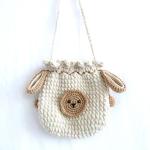Cotton Wool Bear Crochet Hand Bag Hand Woven White Color OEM ODM
