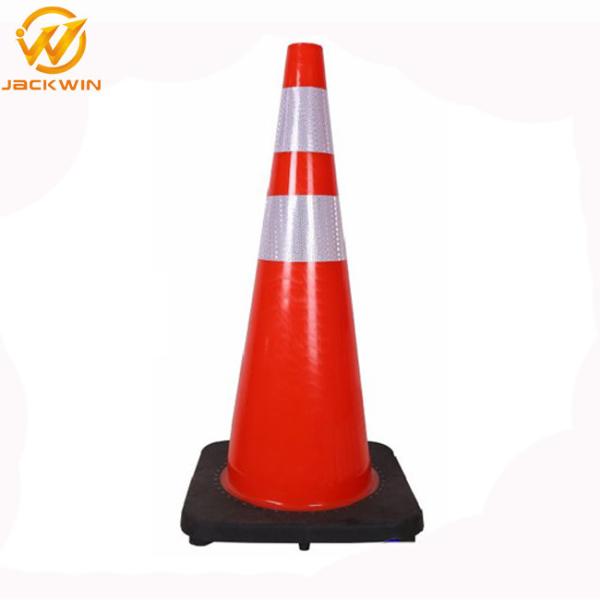 28 Inch Orange Pvc Traffic Safety Cones With Reflective Collar , Flexible Rubber