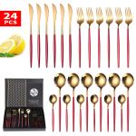 6 Person Tea Coffee Dessert Gold Stainless Flatware LFGB 24 Piece Gold Cutlery