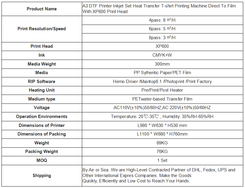 Better Printer Double XP600 Inkjet Printer A3 DTF Printer Labels For T-Shirt Printing Machine