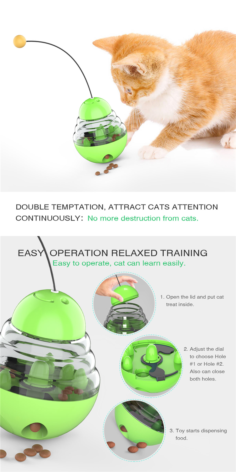 Slow feeder tumbler interactive plaything with cat stick cat turntable leaking food teasing ball cat pet toy