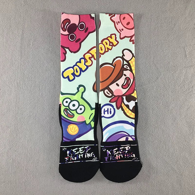 Cartoon Half Terry Sublimation Printed Socks Breathable Cotton Custom