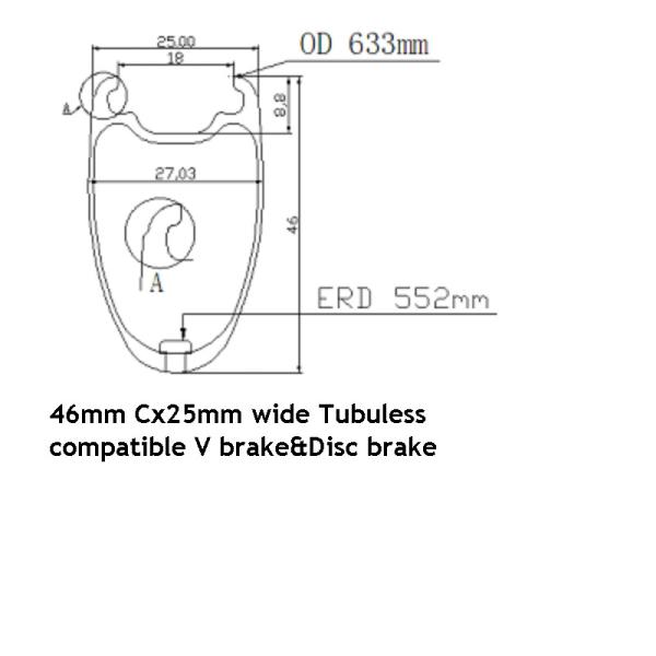 Clincher Compatible Tubuless Rim 700C 46MM 25mm Wide Road Bicycle Carbon