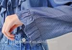 Breathable Young Ladies Long Ruffle Sleeves Tops Dark Blue Color Casual Style