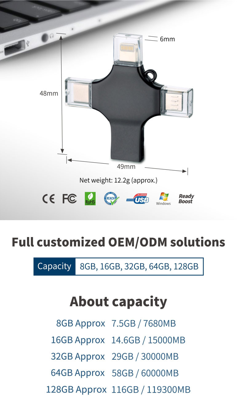 4 In 1 Otg Cable Flash Drive Usb 2.0 3.0 Phone Ios Type C Flash Drive
