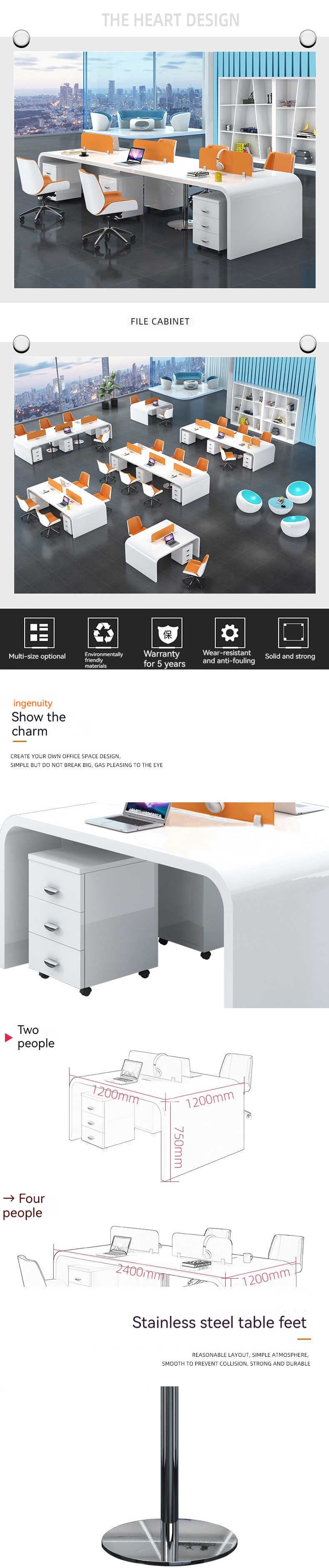 Mail Packing Modern Simple White Lacquer Staff Desk for 4 People in Office Design