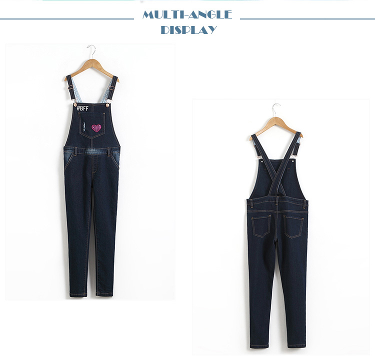 Trendy Suspender Trousers Jeans Bib Pants Long Section For Student Girls