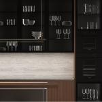 Contemporary Wood Grain Kitchen Set Furniture Cabinet And Stainless Steel
