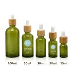Empty Bamboo Collar Cap Green Glass Essential Oil Dropper Bottle 15ml 20ml 30ml